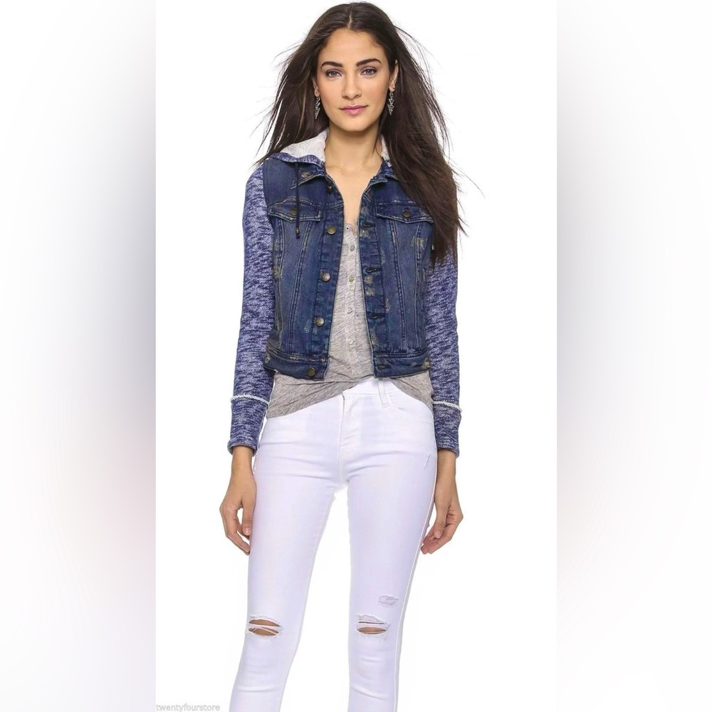 Free People Mixed Media Denim Jacket-navy - Picture 2 of 12